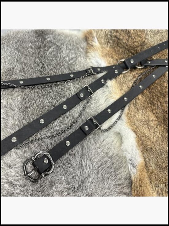 Medieval DIY Faux Leather Metal Chain Belt Vintage Adjustable Thin Belt For main image 6